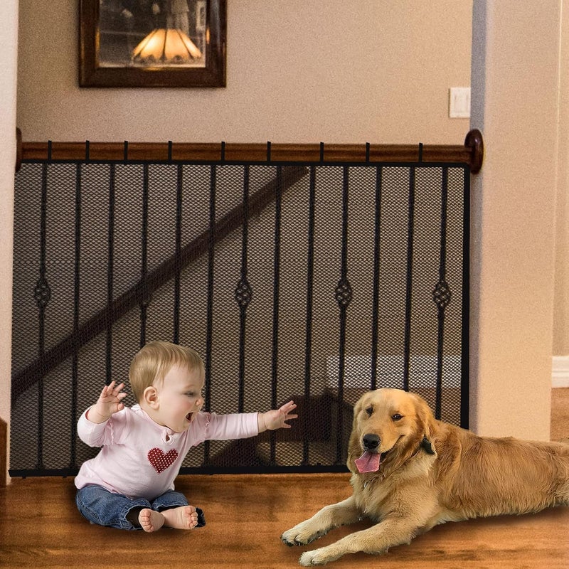 JIFTOK Baby Gate for Stairs, Banister Guard for Kids, Pets, Toys, 26.2ft L x 2.66 ft H, Mesh Netting Safety Net for Balcony Rail Stair, Stairway Net Baby Safety Products for Indoor & Outdoor (Black) - Image 1